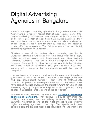 Digital Advertising Agencies in Bangalore