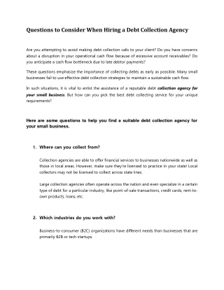 questions to consider when hiring a debt