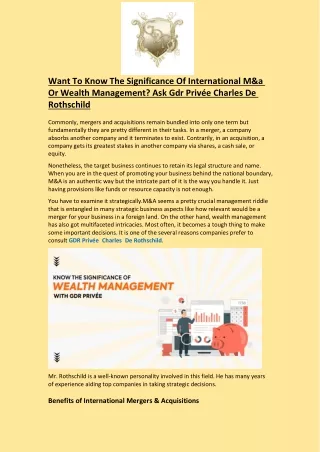 Want To Know The Significance Of International M&a Or Wealth Management