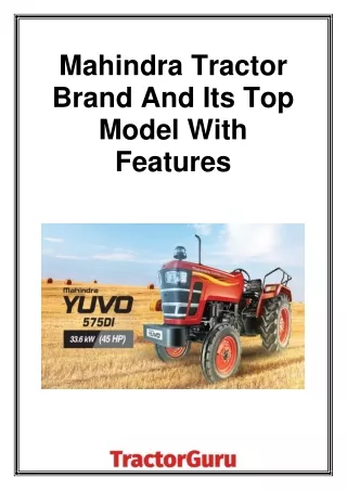 Mahindra Tractor Brand And Its Top Model With Features