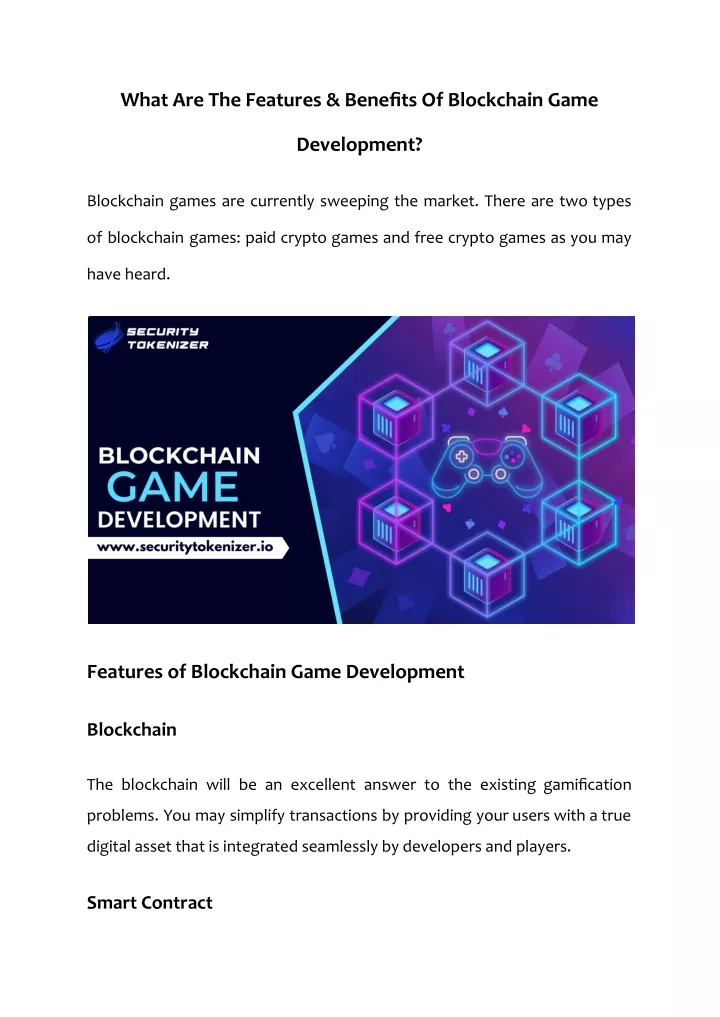 what are the features benefits of blockchain game