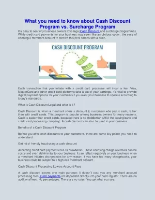What you need to know about Cash Discount Program