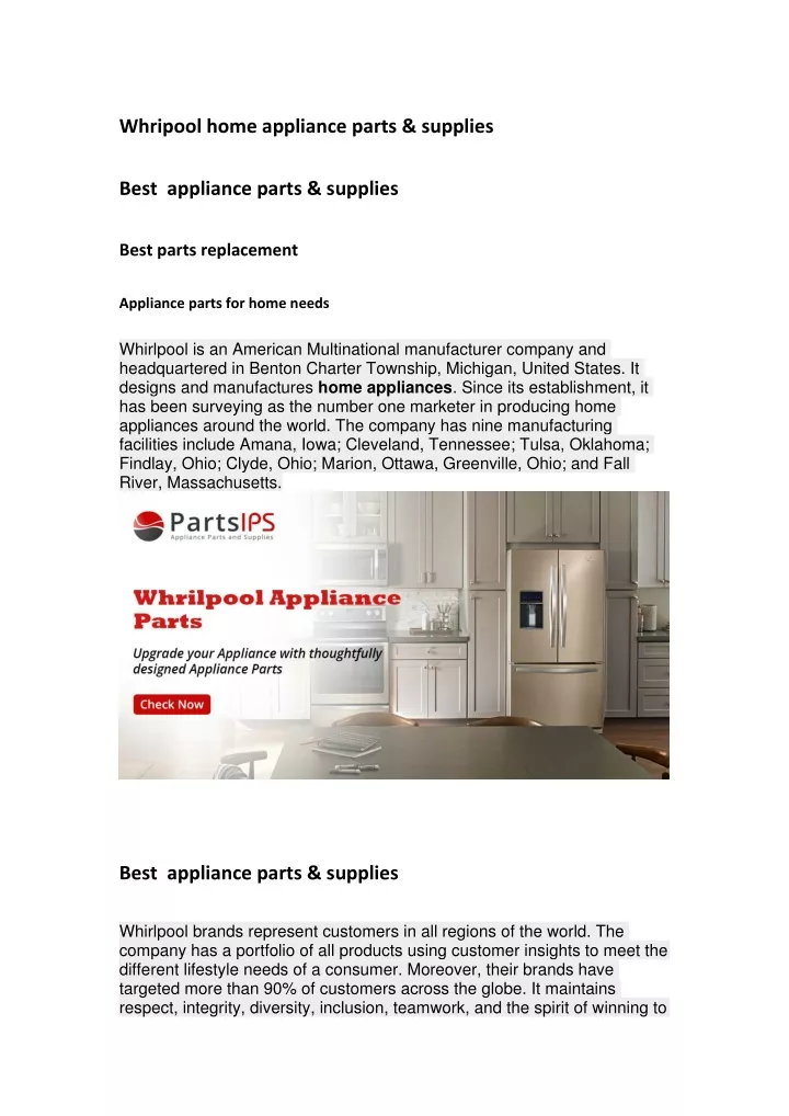 whripool home appliance parts supplies