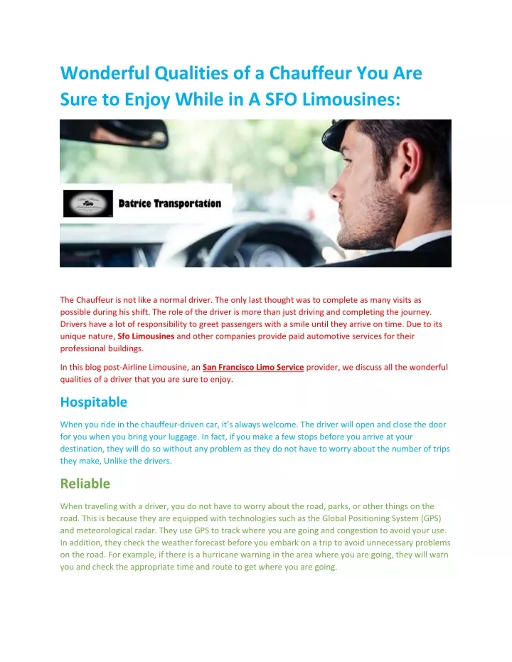 wonderful qualities of a chauffeur you are sure