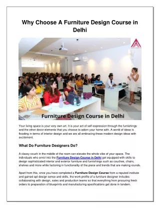 Why Choose A Furniture Design Course in Delhi
