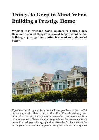 Things to Keep in Mind When Building a Prestige Home