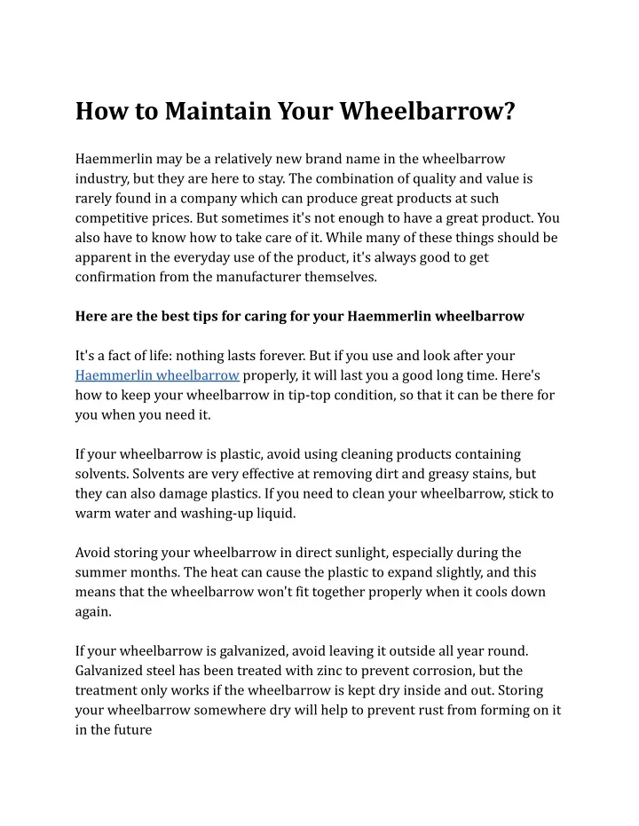 how to maintain your wheelbarrow