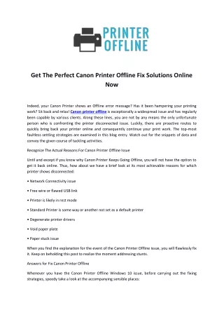 Get The Perfect Canon Printer Offline Fix Solutions Online Now