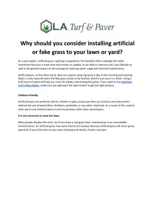 Why should you consider installing artificial or fake grass to your lawn or yard_.docx