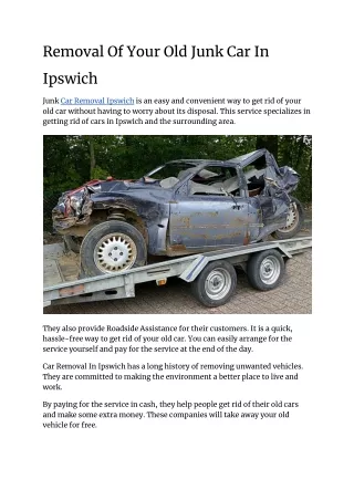 Removal Of Your Old Junk Car In Ipswich