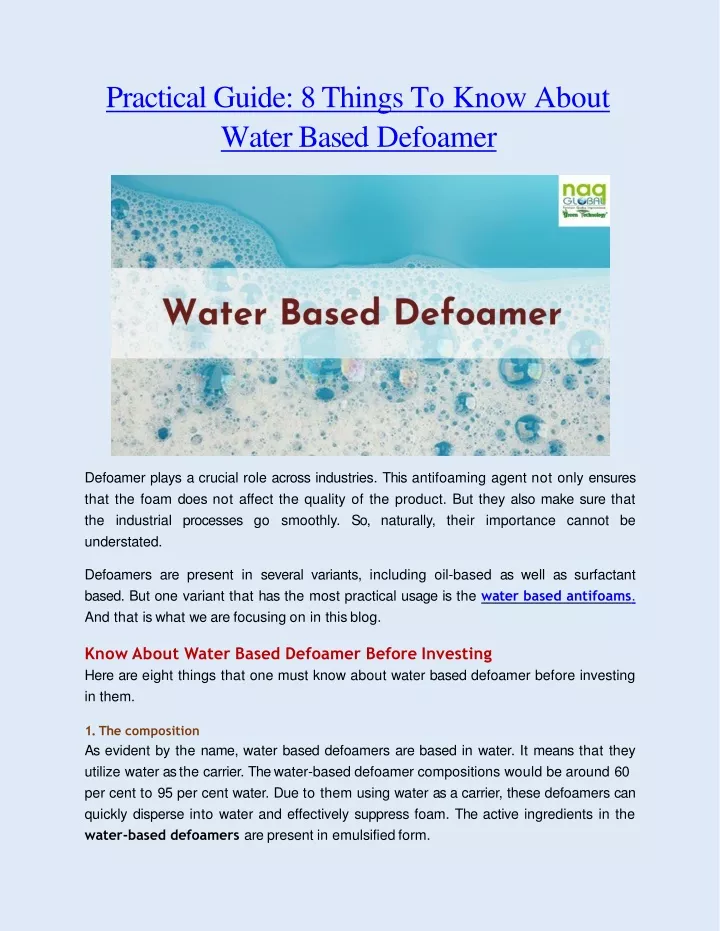 practical guide 8 things to know about water based defoamer