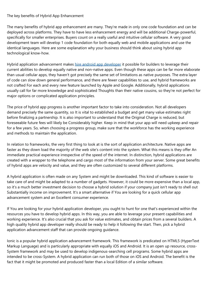 the key benefits of hybrid app enhancement