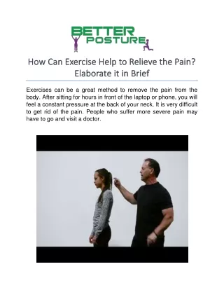 How Can Exercise Help to Relieve the Pain- Elaborate it in Brief