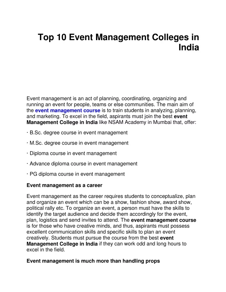 top 10 event management colleges in