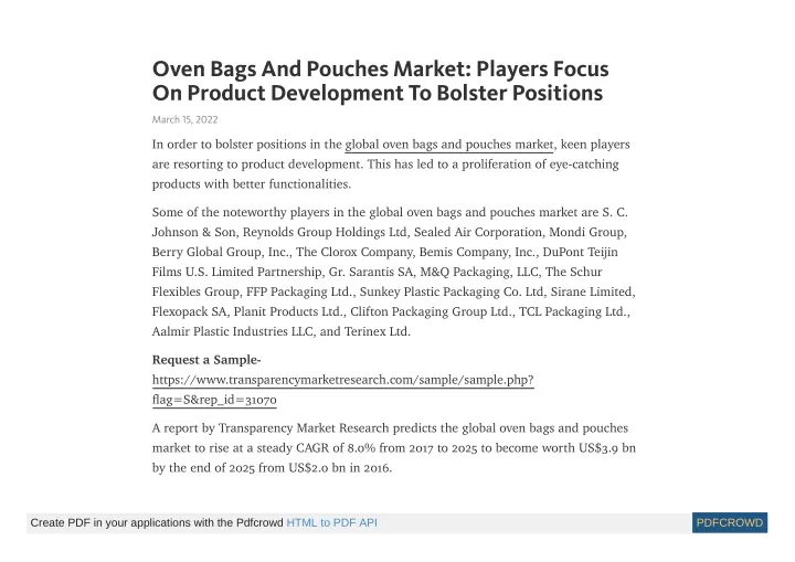 oven bags and pouches market players focus