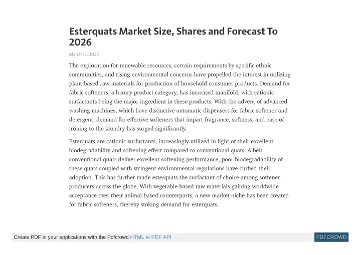 esterquats market size shares and forecast to 2026