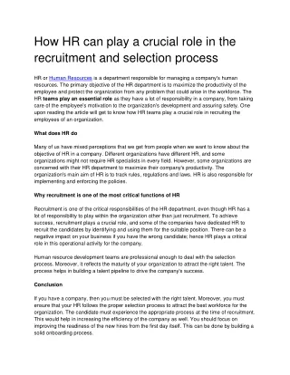 how hr can play a crucial role in the recruitment