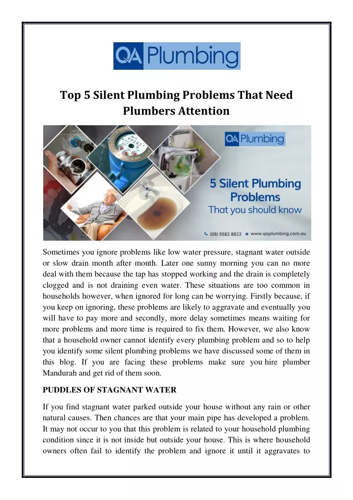 top 5 silent plumbing problems that need plumbers