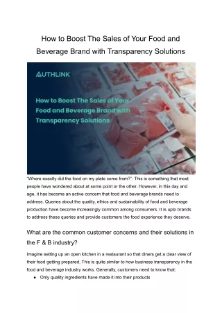 How to Boost Sales of Your Food and Beverage Brand with Transparency Solutions