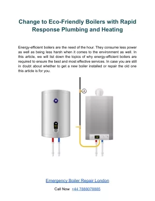 Change to Eco-Friendly Boilers with Rapid Response Plumbing and Heating