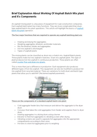 Brief Explanation About Working Of Asphalt Batch Mix plant and It