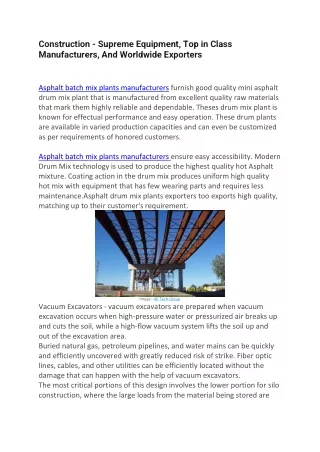 Construction - Supreme Equipment, Top in Class Manufacturers, And Worldwide Exporters