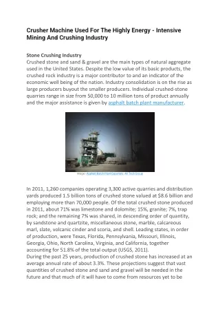 Crusher Machine Used For The Highly Energy