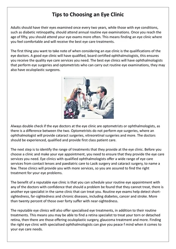Tips to Choosing an Eye Clinic
