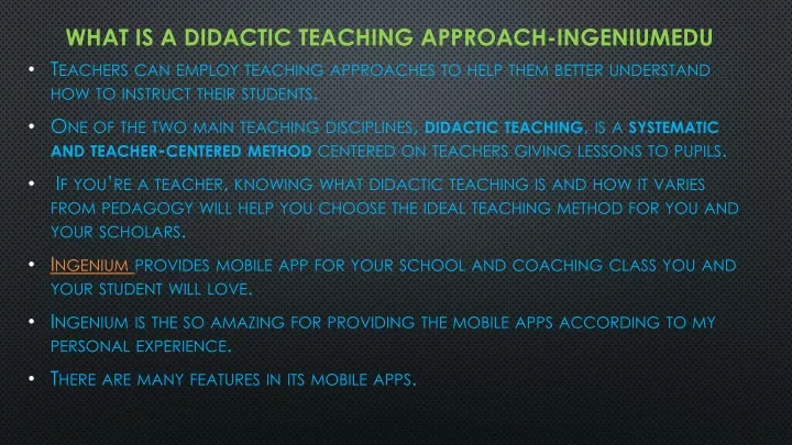 what is a didactic teaching approach ingeniumedu