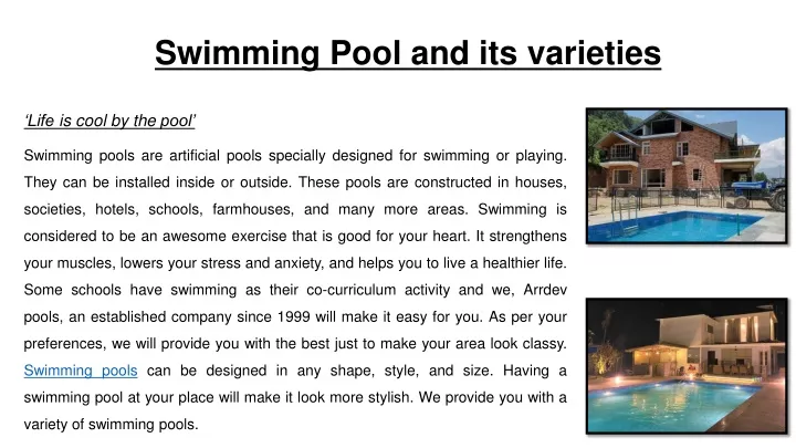 swimming pool and its varieties