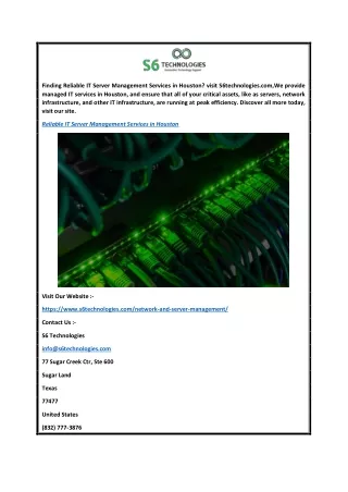 Reliable It Server Management Services in Houston  S6technologies.com