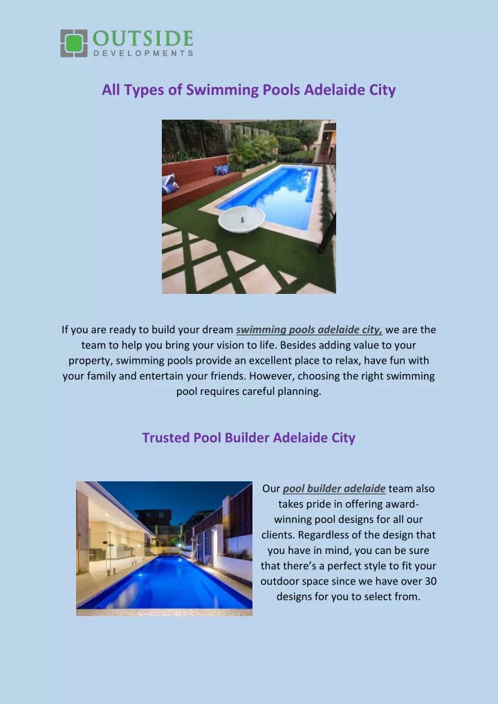 all types of swimming pools adelaide city