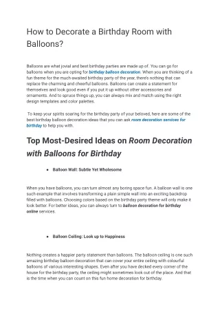 Tips to Decorate a Birthday Room with Balloons