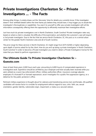Private Investigator In Charleston SC