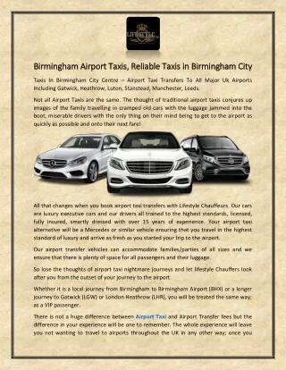 Why is LifeStyle Chauffeurs the Reliable Airport Taxi in Birmingham?