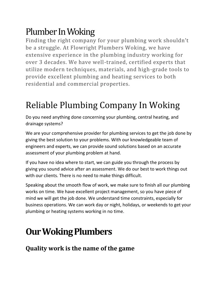 plumber in woking finding the right company