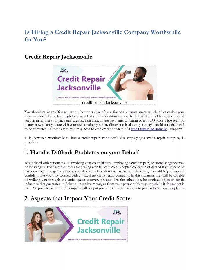 is hiring a credit repair jacksonville company