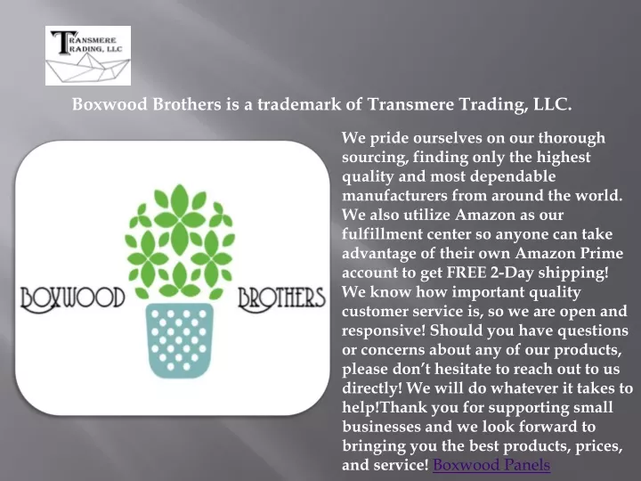 boxwood brothers is a trademark of transmere