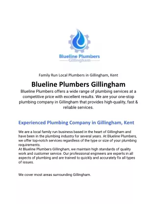 Plumbers in Gillingham - Blueline Plumbers Gillingham