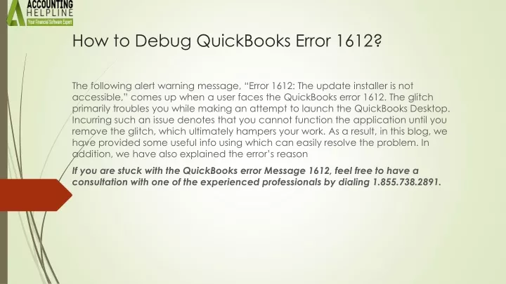 how to debug quickbooks error 1612