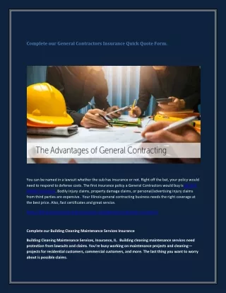 Complete our General Contractors Insurance Quick Quote Form.