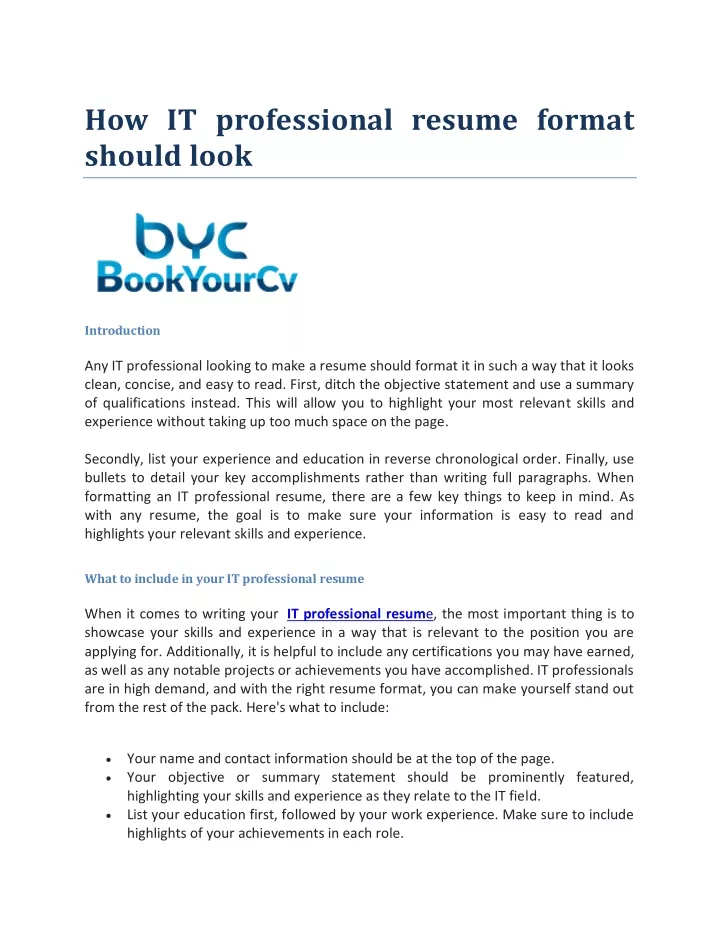 how it professional resume format should look