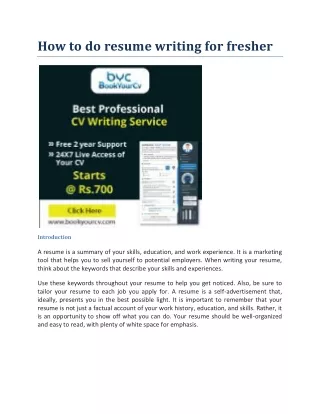How to do resume writing for fresher