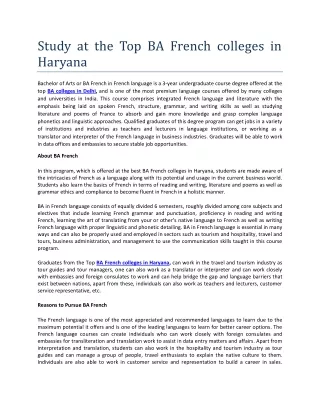 Study at the Top BA French colleges in Haryana