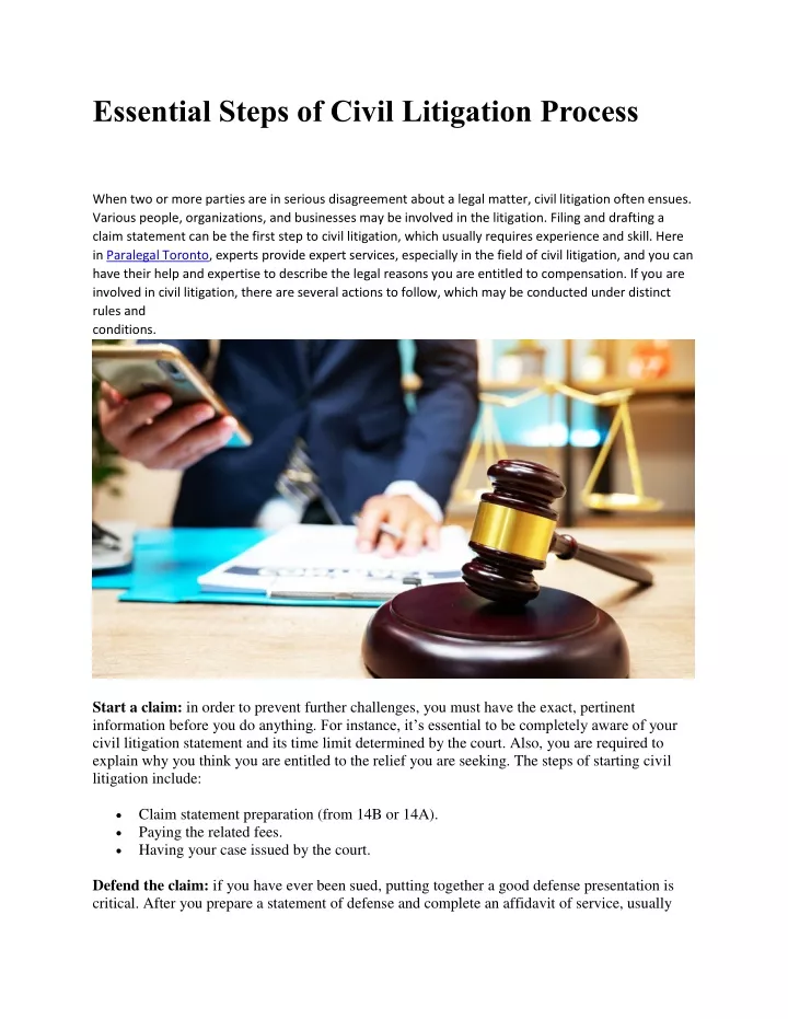 essential steps of civil litigation process