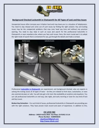 background checked locksmith in chatsworth