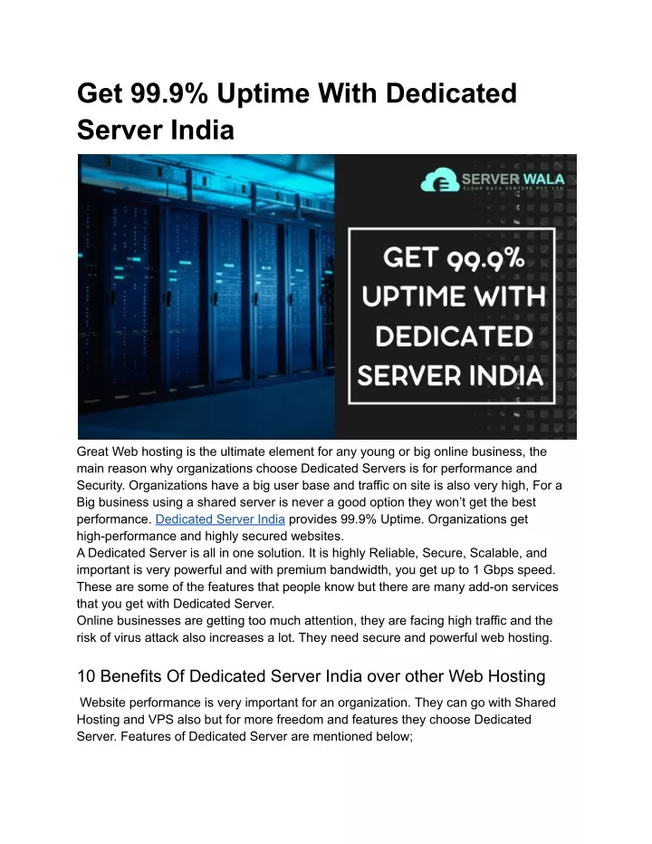 get 99 9 uptime with dedicated server india