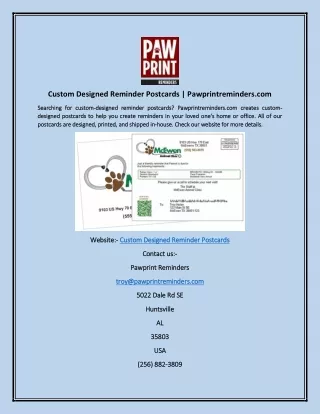 Custom Designed Reminder Postcards | Pawprintreminders.com