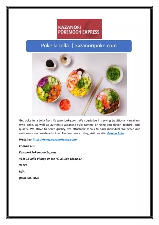 Poke la Jolla  | kazanoripoke.com