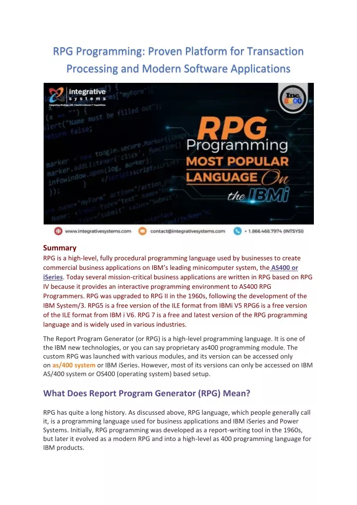 rpg programming proven platform for transaction